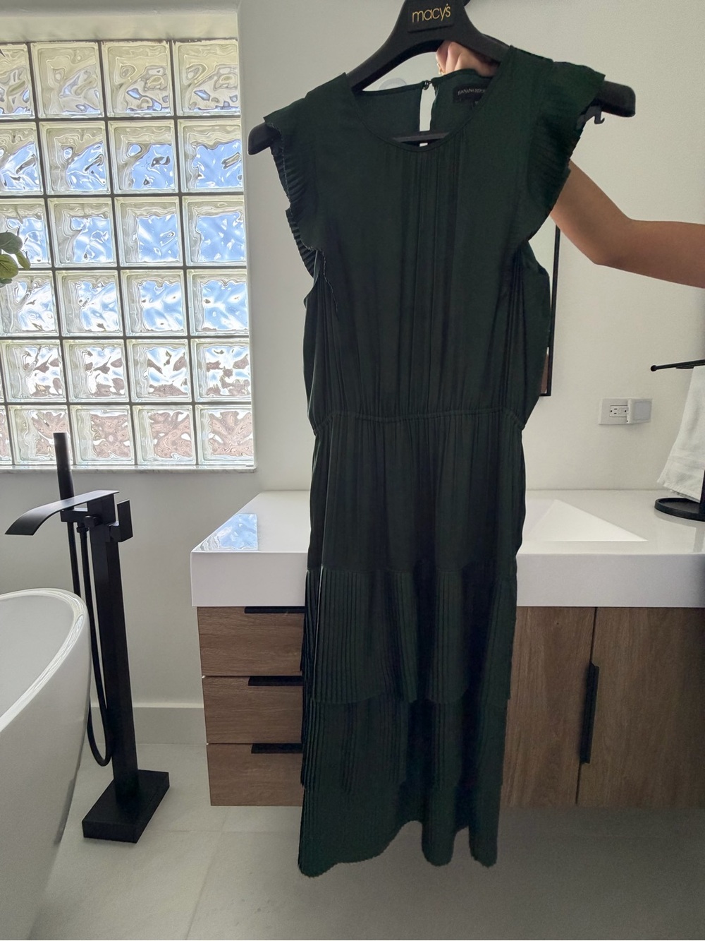 Banana Republic Dark Green Pleated Dress